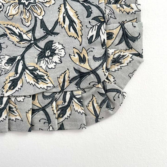 Cotton Grey Blue Vintage Floral Ruffled Pillow Cover (18 x 18)