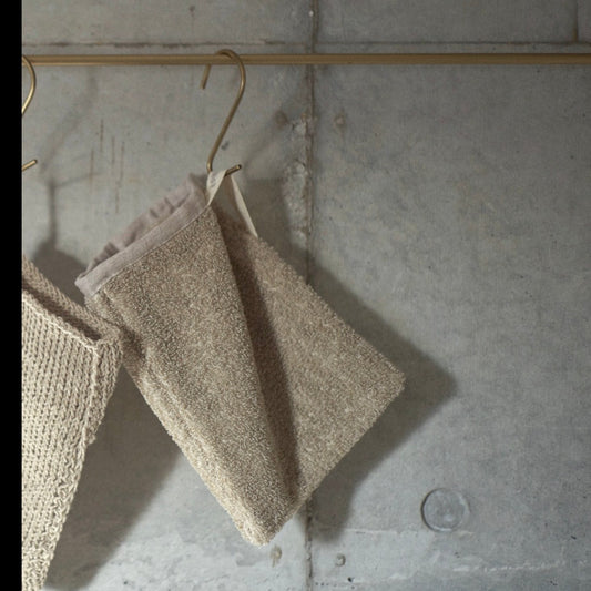 Linen Pile Bath Mitten, Natural