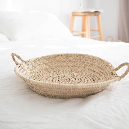 Moroccan Woven Straw Tray, 18"