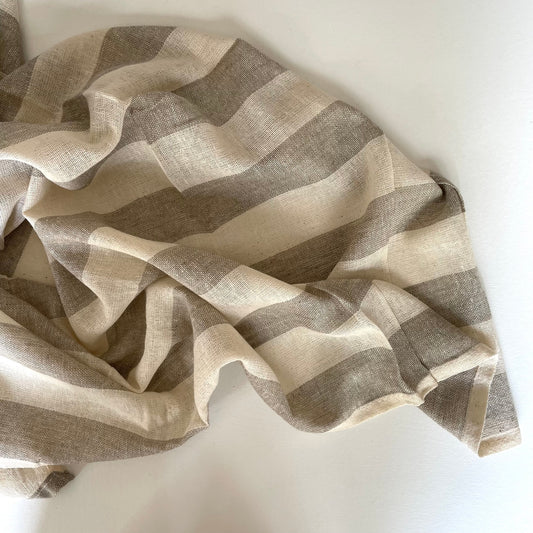 100% Cotton Neutral Stripe Rustic Rectangle Tablecloth : Gray