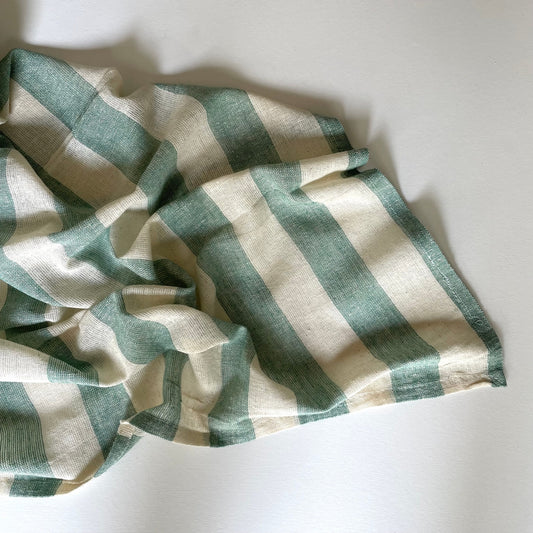 100% Cotton Neutral Stripe Rustic Rectangle Tablecloth : Green