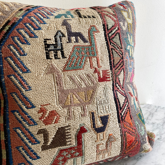Vintage Handcrafted Accent Pillow Cover with Birds
