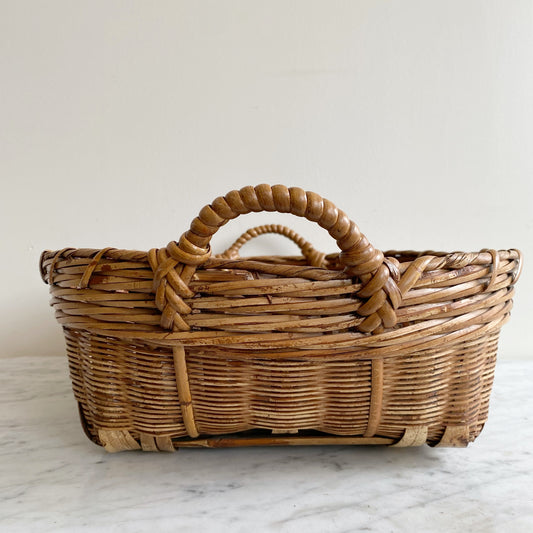 Large Shallow Vintage Basket with Handles