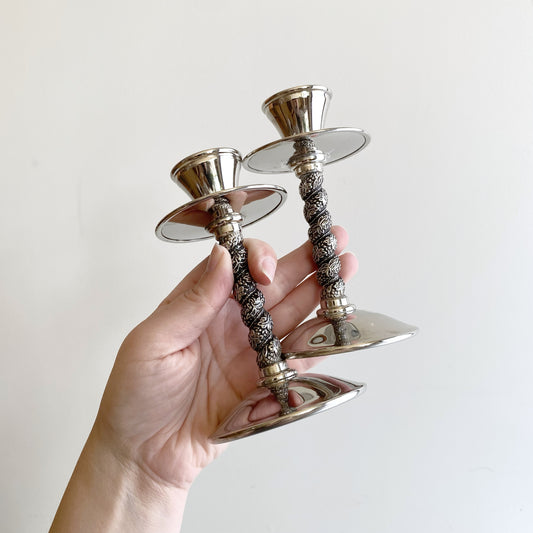Pair of Vintage Silver-plate Candle Holders, Spain