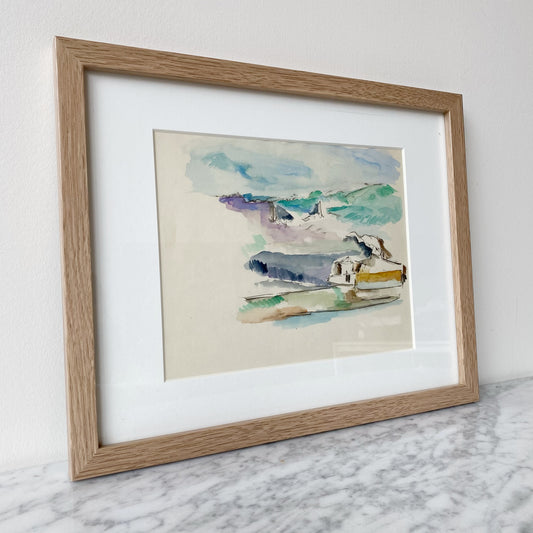 Vintage Original Watercolor Painting / Abstract Landscape