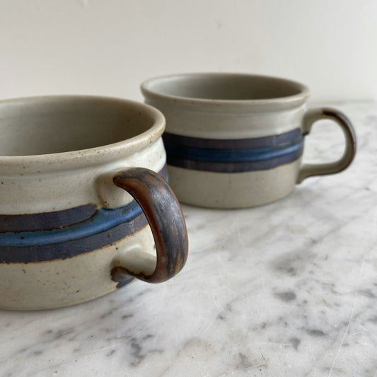 Pair of Vintage Pottery Soup Mugs
