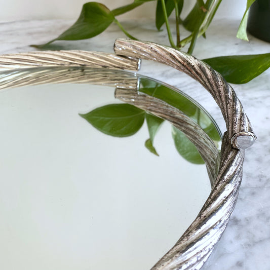 Vintage Silver Rope Mirrored Dresser Tray