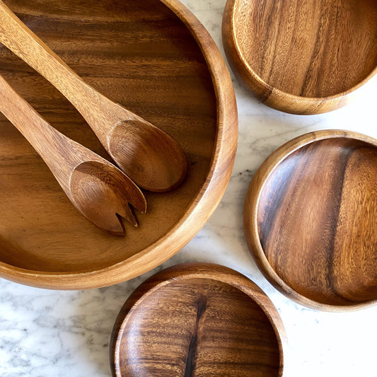 Vintage Turned Wood Serving Set (6-pc)