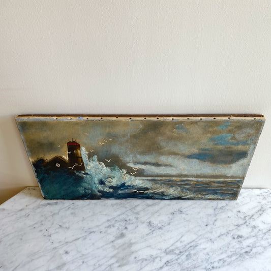 Original Vintage Lighthouse and Seashore Painting (23” x 12”)