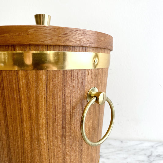 Vintage Teak Ice Bucket with Brassy Details