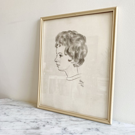 Vintage Original Portrait Drawing, 1961