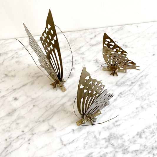 Trio of Vintage Brass Butterflies