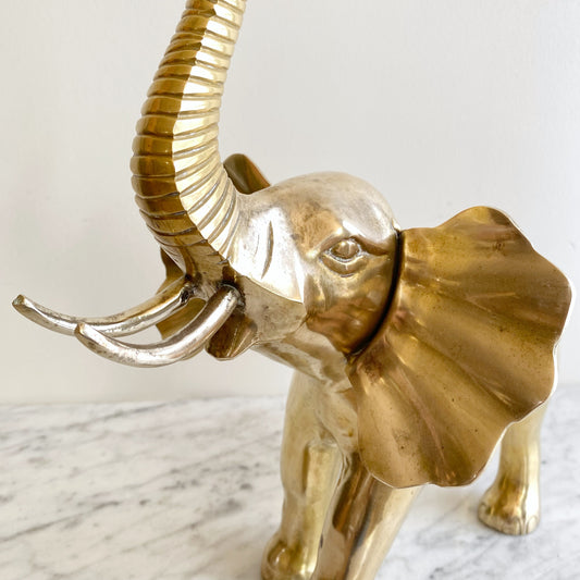 XL Vintage Brass Elephant, 13.75"
