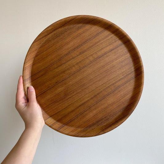 Vintage Round Teak Tray, 14"