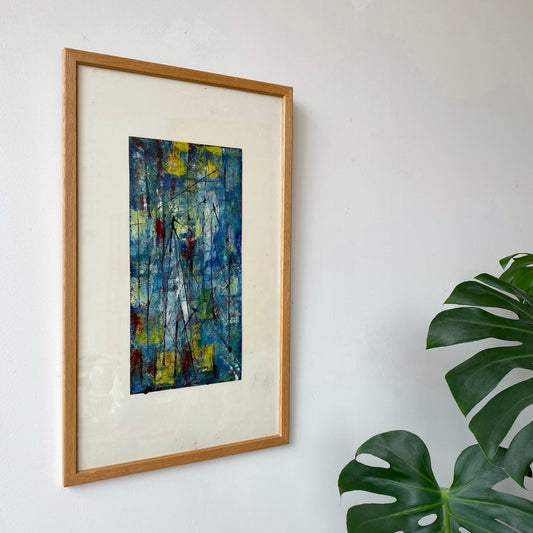 Original Vintage Framed Abstract Painting (15" x 25")