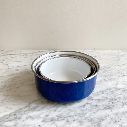 Set of 3 Vintage Blue Enamel Nesting Bowls