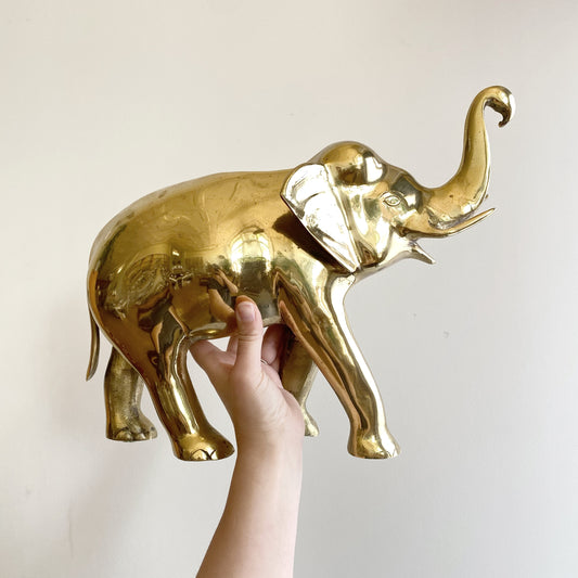 XL Vintage Brass Elephant, 12"