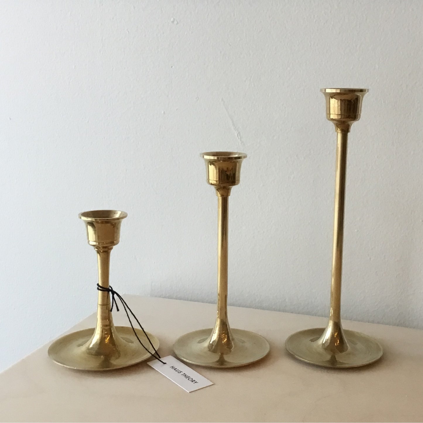 Set of 3 Tall Slender Brass Candle Holders