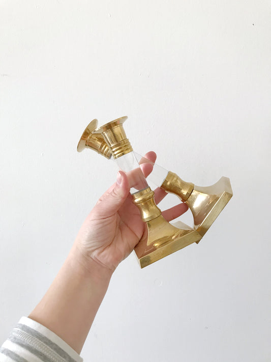Pair of Vintage Brass & Acrylic Candle Holders