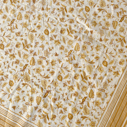 Vintage Yellow Floral Cotton Tablecloth (70 x 108)