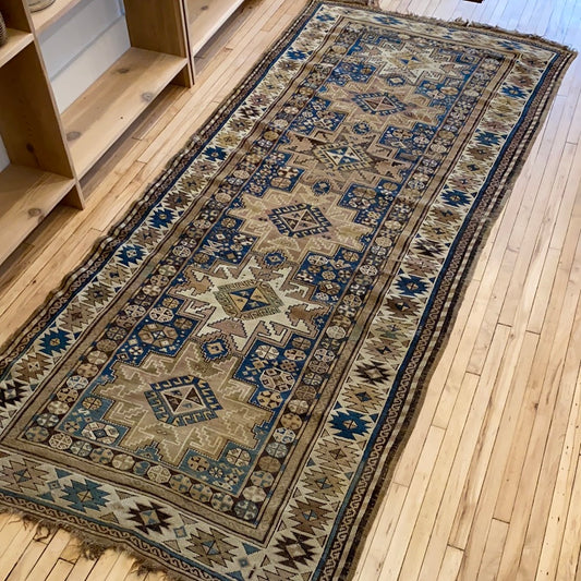 "CARRINGTON" Antique Hand-knotted Wool Runner Rug (8’6” x 3’8”)