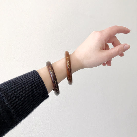 Pair of Vintage Wood Bangles with Brass Inlay