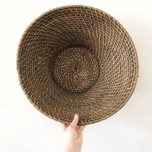 XL Vintage Woven Dark Wicker Bowl, 18.25”