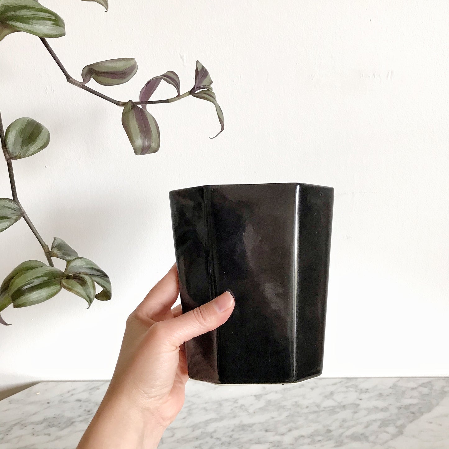 Vintage Geometric Black Ceramic Vase