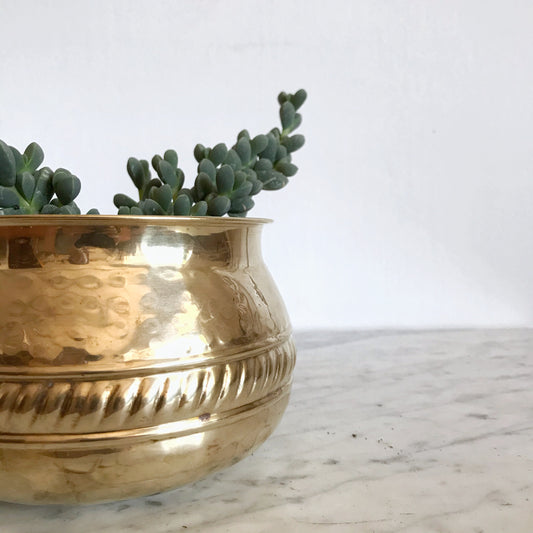 Vintage Decorative Hammered Brass Planter