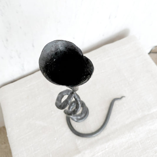 Vintage Twisted Iron Candle Holder, 12.25"