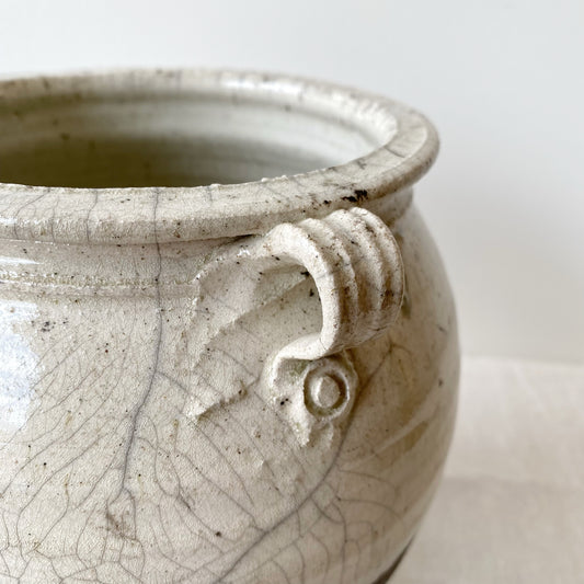 Large Vintage Clay Vase, Charcoal & White