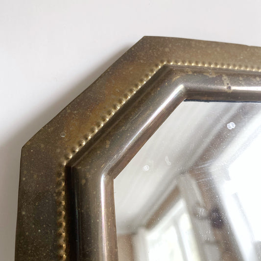Small Vintage Octagonal Solid Brass Mirror, India