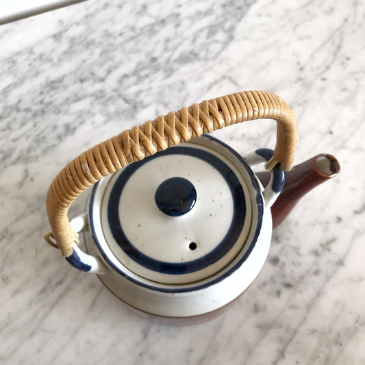 Vintage Ceramic Teapot with Wicker Handle