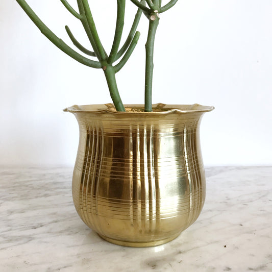 Vintage Brass Planter, Plaid Texture