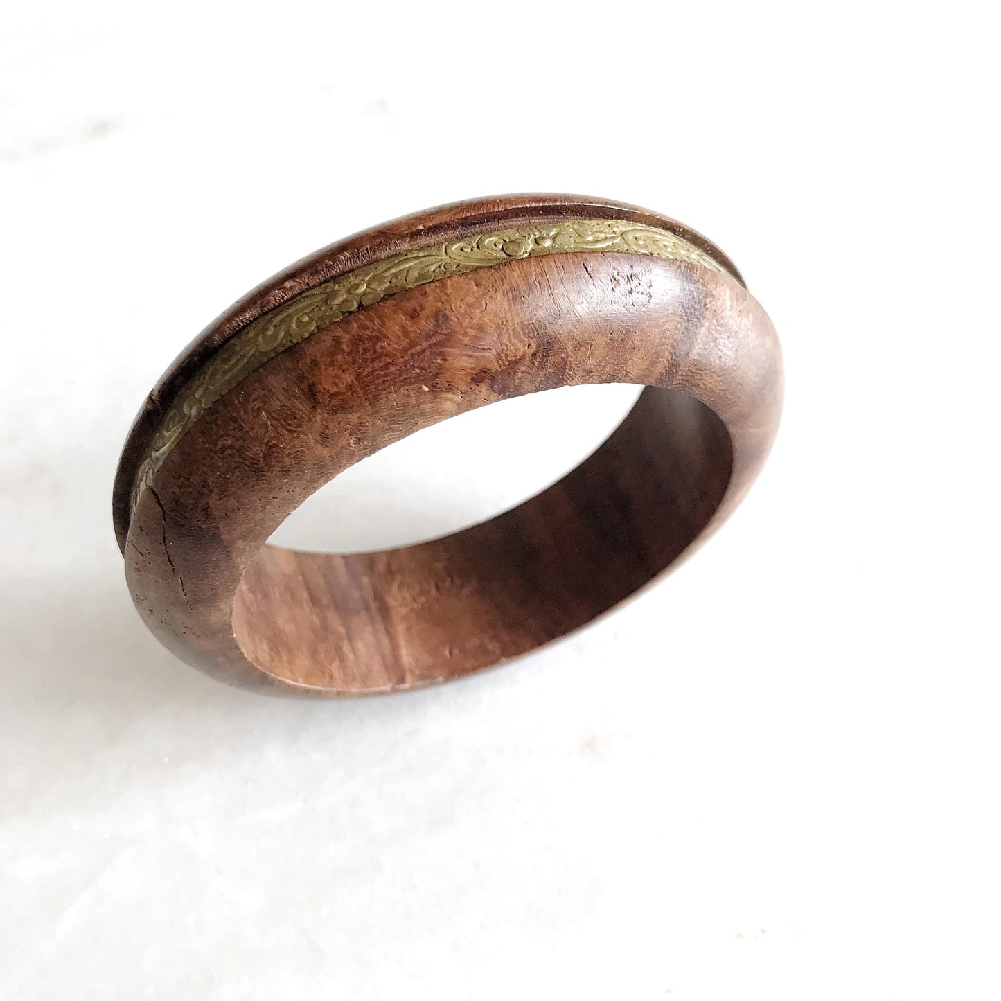 Chunky Vintage Wood & Brass Bracelet