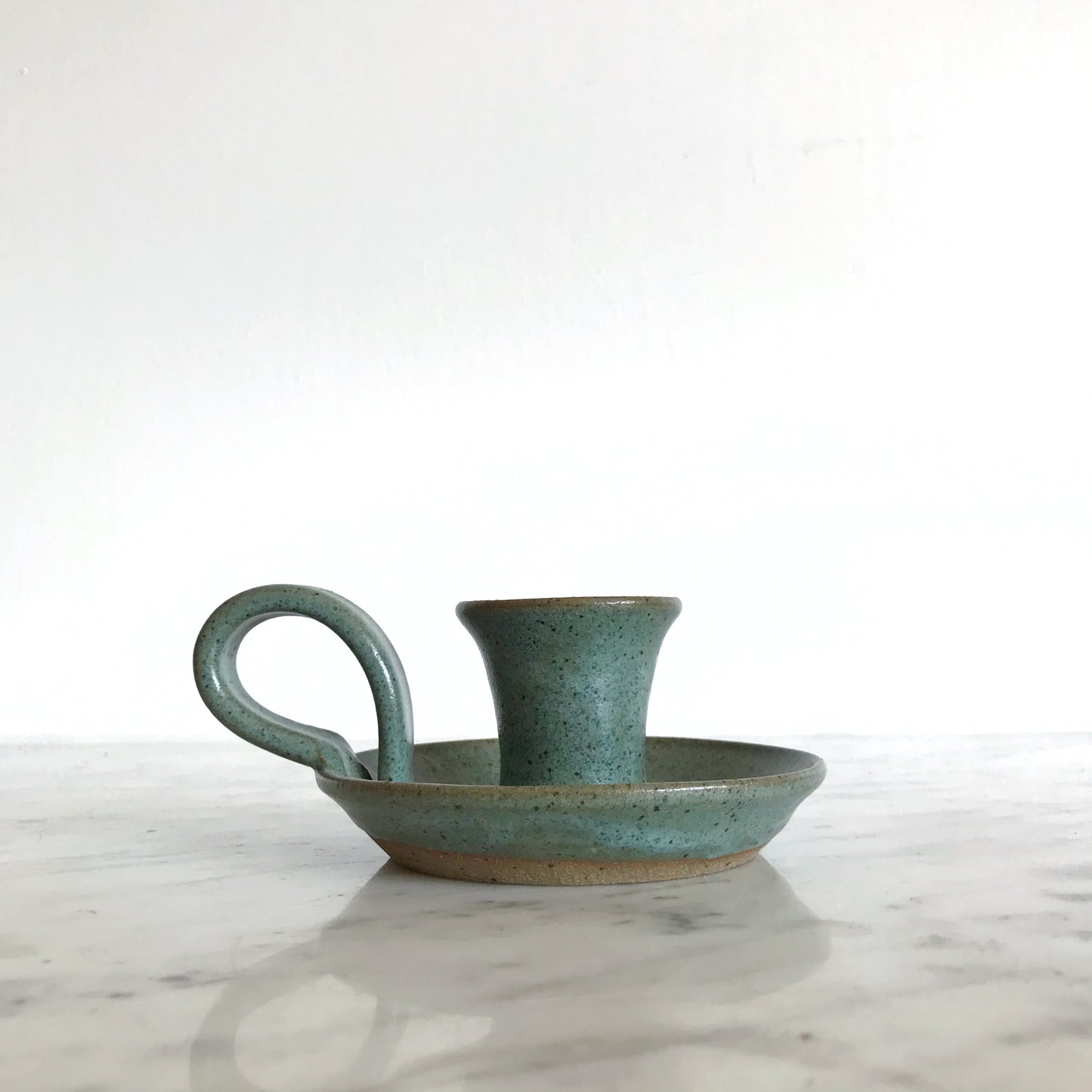Green Stoneware Candle Holder, Afton Pottery