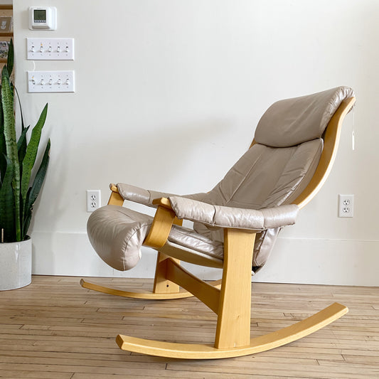 Vintage Scandinavian Leather Rocking Chair