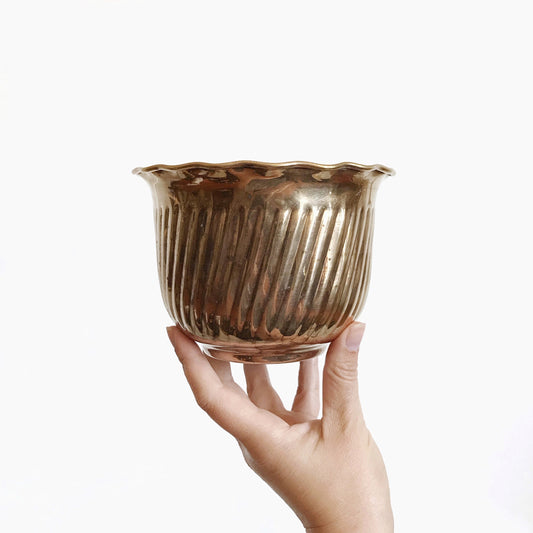 Vintage Brass Planter with Angled Ribbing