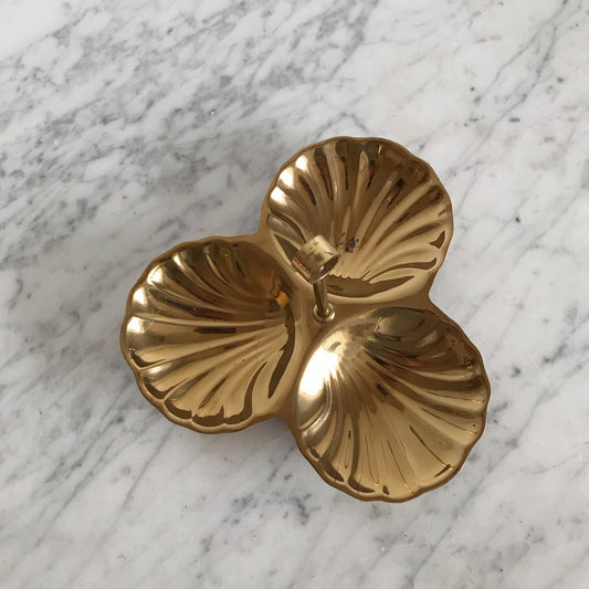 Vintage Gold Triple Shell Dish / Caddy