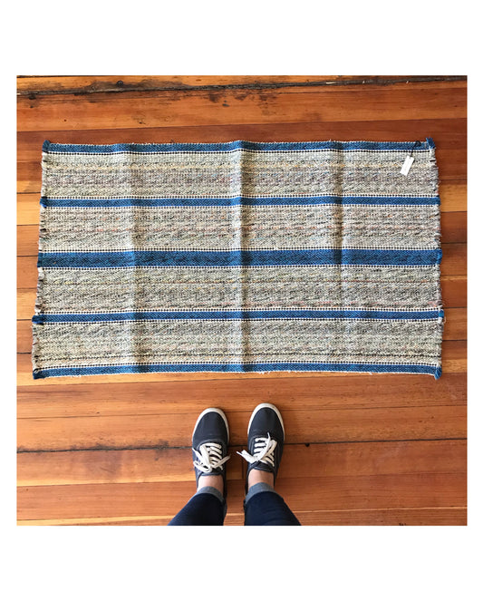 Woven Rag Rug, Blue Stripe