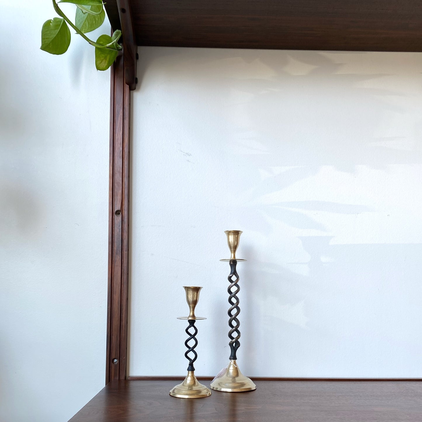 Pair of Spiral Brass + Iron Candle Holders