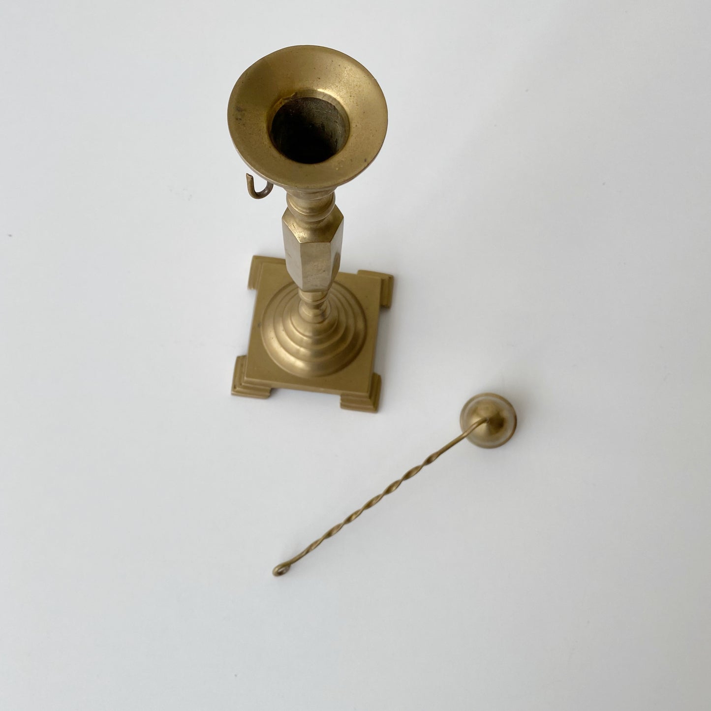 Large Vintage Brass Candle Holder with Snuffer