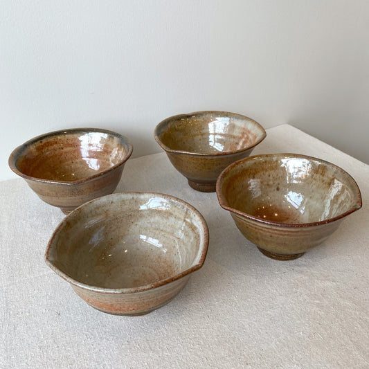 Set of 4 Vintage Wabi Sabi Stoneware Bowls