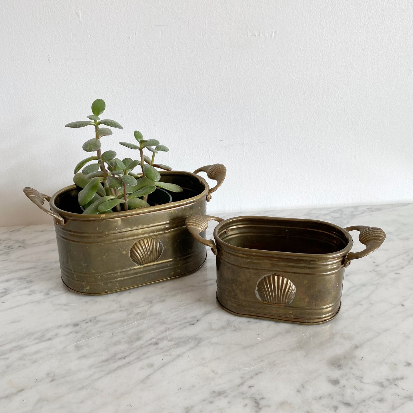 Pair of Vintage Brass Seashell Planters