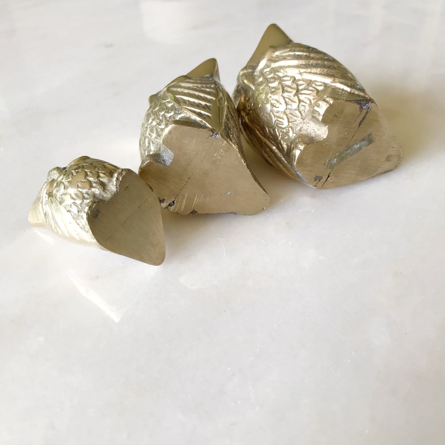 Vintage Brass Owl Family Trio