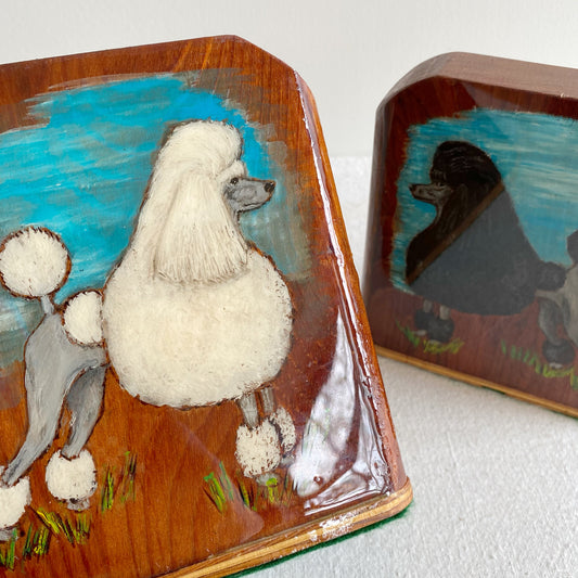 Pair of Vintage Hand-painted Poodle Bookends