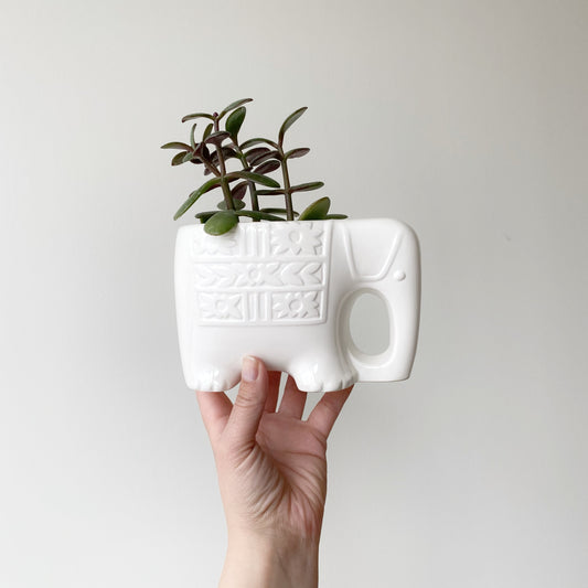 Vintage Scandinavian-Style White Ceramic Elephant Planter