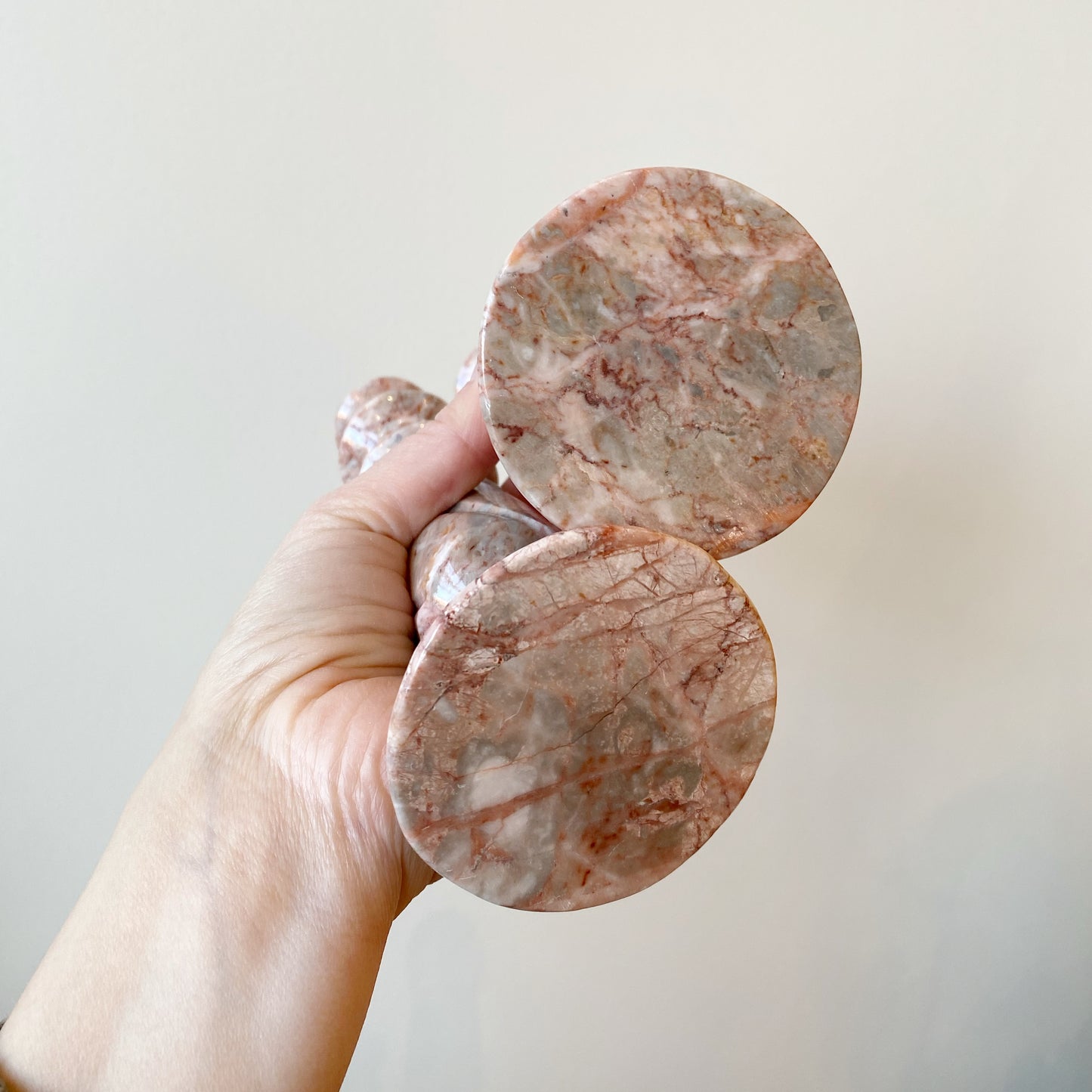 Pair of Vintage Pink Marble Candlestick Holders
