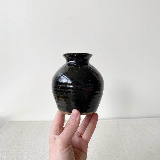 Vintage Black “Zig-zag” Pottery Vase