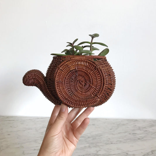 Vintage Wicker Snail Plant Holder